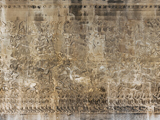 Epic Hindu Mythology Battle Carved On Ancient Angkor Wat Temple Wall