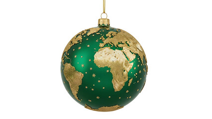 Festive Christmas world map globe ornament in luxury gold and emerald green colors