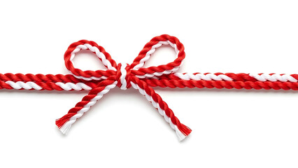 Candy cane style red and white string bow isolated for product packaging and greeting card decorations.