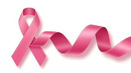 Isolated waving pink breast cancer awareness ribbon on white background with clipping path included for easy editing