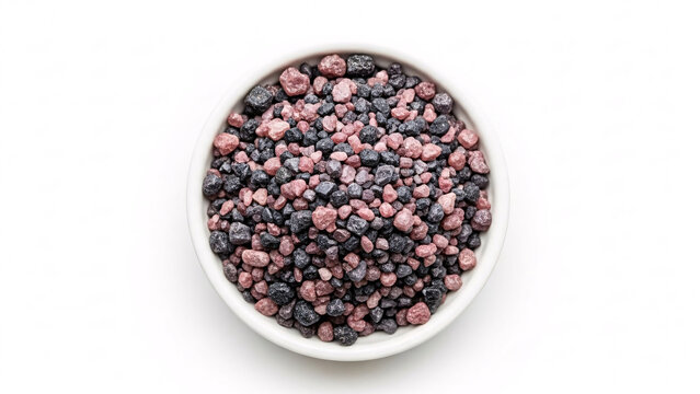 Kala namak black salt in white bowl isolated
