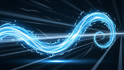 Dynamic blurred flow speed effect background with cool blue neon expressway lines and futuristic air curves