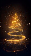 Obraz premium Swirling Golden Light Creates a Stunning Abstract Christmas Tree on Dark Surface with Bokeh Effects