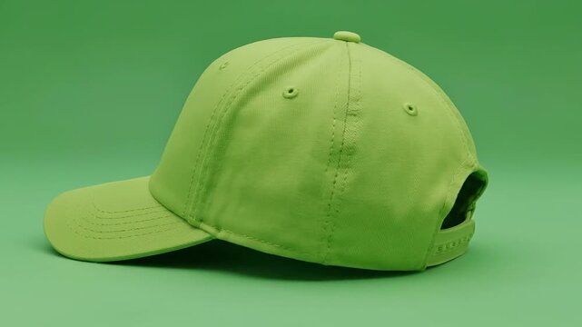 Green Baseball Cap on Green Background - A Stylish Accessory.