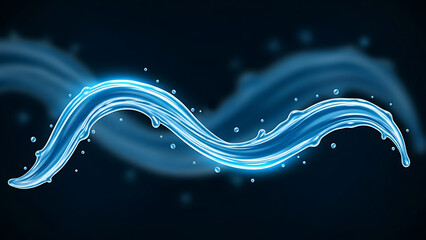 Isolated abstract liquid twirling line spray with flowing blue water waves and bright neon light glow vector