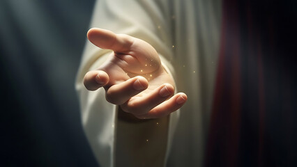 Divine intervention concept showing the hand of Jesus reaching out for a miracle and blessing in faith.