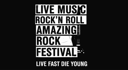 Live Music Rock'n Roll Amazing Rock Festival Event Poster Design with Guitar Silhouette.