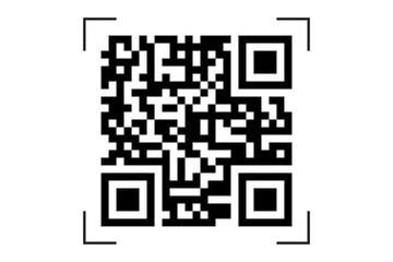 QR code on white background. Digital scan marks are visible around the code.