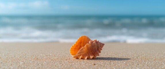 An Elegant Shell on the Beach, A Study in Textures and Colors of Sand and Sea.
