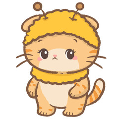 Kawaii Bee Costume Cat Little Honey Bee Hoodie Outfit Cute Cozy Autumn Winter Honey Theme Whimsical Kitty Illustration Clipart