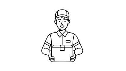 Obraz premium Flat vector illustration of delivery worker holding package, uniform outfit, logistics and e-commerce concept, modern flat style, isolated on white background
