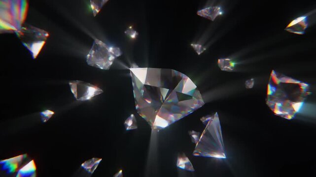 Floating Chrome Shards with Prismatic Light Refraction