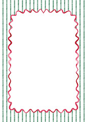 Festive rectangular watercolor border in red with a striped holiday background. A bright and cheerful design suitable for Christmas cards, New Year announcements, menus, printable posters.