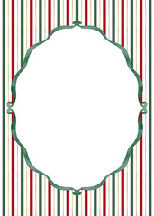 Ornate Green Watercolor Border with Vintage Stripes.