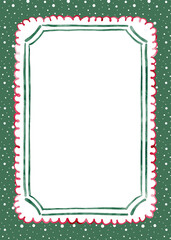 Christmas watercolor frame with dots background. Hand drawn greeting card.