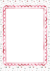 Watercolor festive frame with scalloped edges and abstract confetti background.