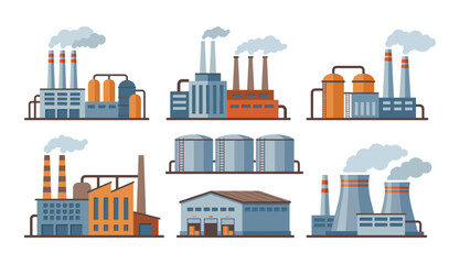 Obraz premium Industrial buildings producing smoke and storage tanks