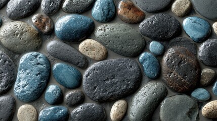 Wet River Stones in Calm Cyan Tint, Peaceful Surface, Stillness