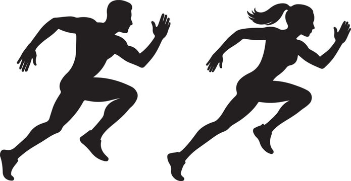 Man and woman  runner athlete silhouettes vector set