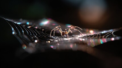 Macro photography of spider on web with chromatic aberration effect