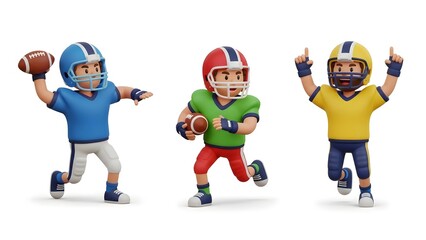 Collection of American football player clipart featuring various action poses and dynamic movements, perfect for creating Super Bowl event graphics, team promotions, and engaging sports-themed social 