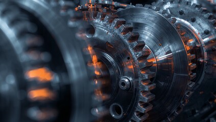 Gears in Motion. A Study in Metallic Forms, Textures and Contrasting Light, Shadow.