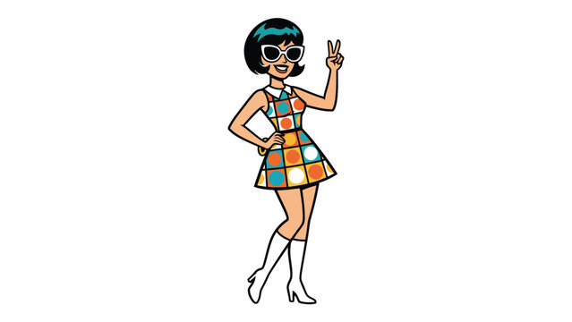 Retro woman in colorful mod dress and go-go boots.