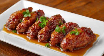Fototapeta premium Glazed Delights. A Row of Shiny, Succulent Treats on a Pristine White Platter.