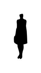 Young Woman Silhouette Standing Casually in a Short Tunic Dress on Isolated White Background