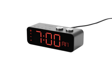 Digital alarm clock showing 7 00 am isolated on transparent background
