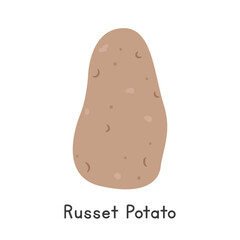 Russet Potato Vector Illustration. Russet potato Cartoon Clipart, Vegetable in Flat Style. Also called Idaho potato or Solanum tuberosum 'Russet Burbank'. Tuber, Vegetable Concept. Common Vegetables