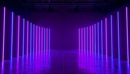 Fototapeta premium Luminous Corridor. Vertical Lines of Shimmering Light and Shadow, a Gradient Dreamscape.