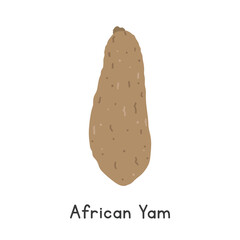 African Yam Vector Illustration. West African Yam Cartoon Clipart, Vegetable in Flat Style. Also called White Yam, Yellow, Bitter, Guinea Yam. Tuber, Vegetable Concept. Common Vegetable Vector Design