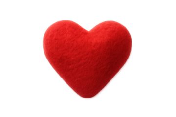 Red fluffy heart shape 3d rendering with transparent background
