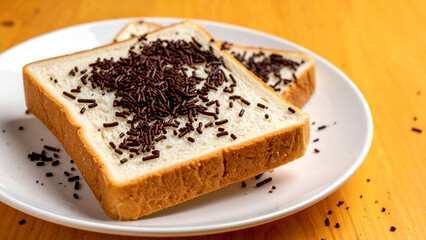 white bread sprinkled with chocolate sprinkles on a plate