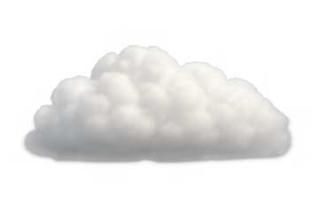 White fluffy cloud floating, isolated on a transparent background, depicting weather, nature, and atmospheric elements