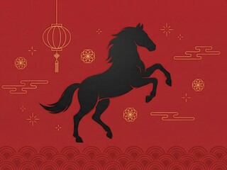 Chinese New Year 2026 modern art design with horse symbol. 