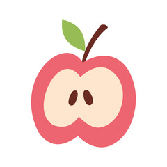 Cute Apple Slice Illustration in Flat Style Isolated on White Background