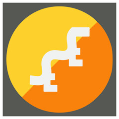 Stylized pound sterling currency symbol with a modern flat design on a vibrant split circle background isolated on white background, Vector