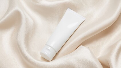 Simple Elegance. White Tube on Delicate Fabric Backdrop, Texture and Form Composition.