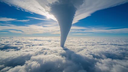 Sky Tapestry. Cloudscape with a Conical Formation Under a Bright Sun, an Abstract View.