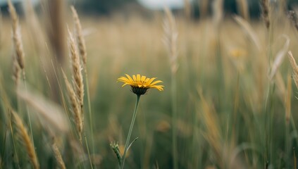 Single Yellow Bloom in Golden Grass. A Study in Contrasting Textures and Hues.