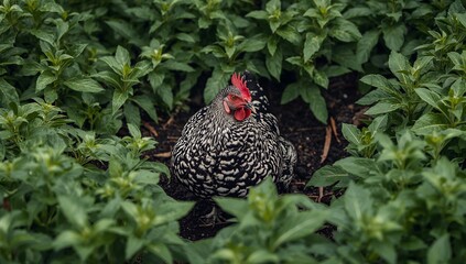 Speckled Bird Amidst Verdant Foliage, A Study in Contrasts and Textural Harmony.