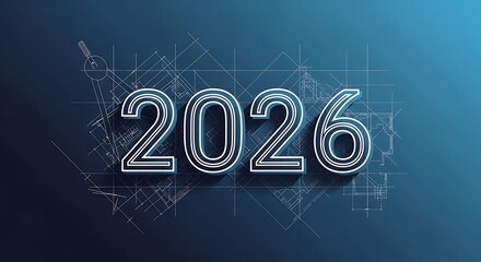 New year 2026 concept with technical blueprint