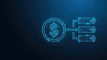 Digital dollar coin connected to a financial system in abstract blue network background