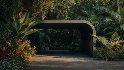 The Gateway to Verdant Realms. A Study in Architectural Contrast and Lush Foliage.