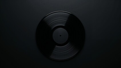 Vinyl Record in Black, a Study of Light and Shadow on a Grooved Surface.