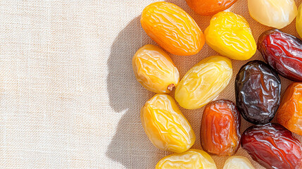 A colorful assortment of fresh dates displaying various hues and textures, perfect for healthy recipes and natural snacks.