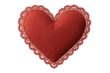 Red heart pillow with decorative lace border