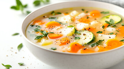 A fresh, colorful vegetable soup packed with healthy ingredients, perfect for a comforting meal or a nutritious addition to any diet.